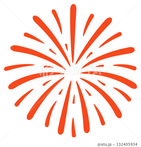 Red orange firework burst with curved symmetrical lines flat style 132405934