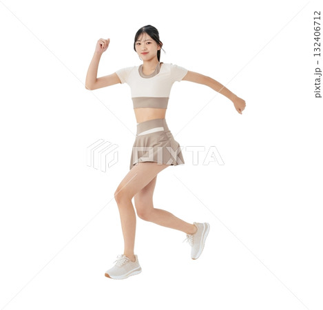 ジャンプするスポーツウェアの女性 手作業で精密に切り抜いた背景透過全身写真PNG ジャンプするスポーツウェアの女性 手作業で精密に切り抜いた背景透過全身写真PNG 132406712