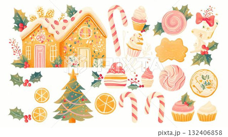 お菓子の家とツリーのやさしいクリスマスセット 132406858
