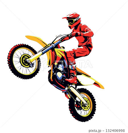 Vsai motocross rider performing a wheelie with colorful motorcycle Vsai motocross rider performing a wheelie with colorful motorcycle 132406998