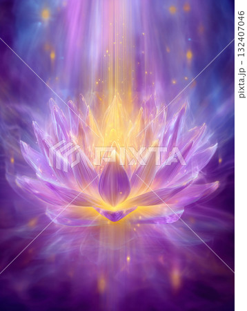 光輝く紫の蓮の花　AI画像 132407046