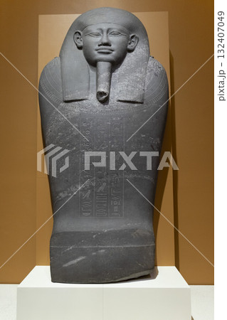 Melbourne, Australia - July 2, 2024 : Sarcophagus lid of the dignitary Pakap on display at the National Gallery of Victoria in Melbourne, Australia on July 2, 2024. 132407049