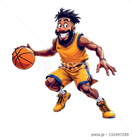 Vsai smiling basketball player dribbling and running on white background Vsai smiling basketball player dribbling and running on white background 132407289