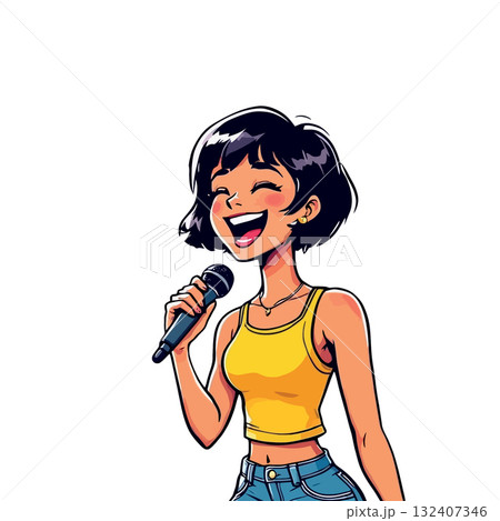 Vsai young woman singing with microphone and having fun 132407346