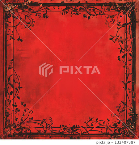 Vintage and nature theme background on square template with classic nature frame and copy space for text in black and red color tone. Vintage and nature theme background on square template with classic nature frame and copy space for text in black and red color tone. 132407387