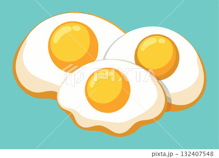 Vsai three fried eggs forming a nutritious breakfast on a turquoise background 132407548