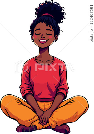 Vsai black woman meditating smiling, finding inner peace and balance Vsai black woman meditating smiling, finding inner peace and balance 132407591