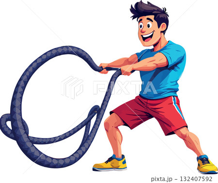 Vsai man exercising battle ropes for fitness training Vsai man exercising battle ropes for fitness training 132407592