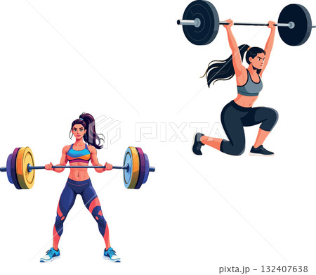 Vsai woman weightlifting at gym doing fitness workout 132407638