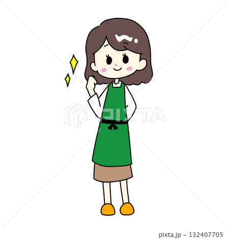 ガッツポーズをするエプロン姿の女性 132407705