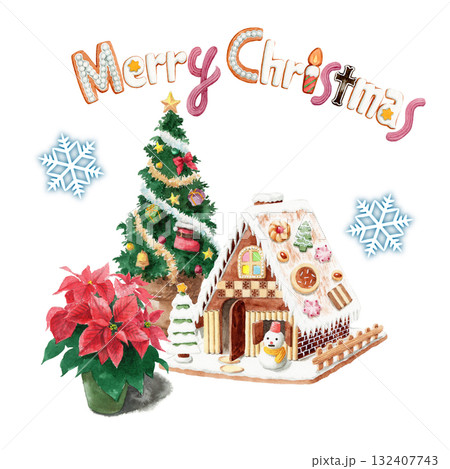 アナログ水彩クリスマス用連続模様壁ヘキセンハウス 132407743