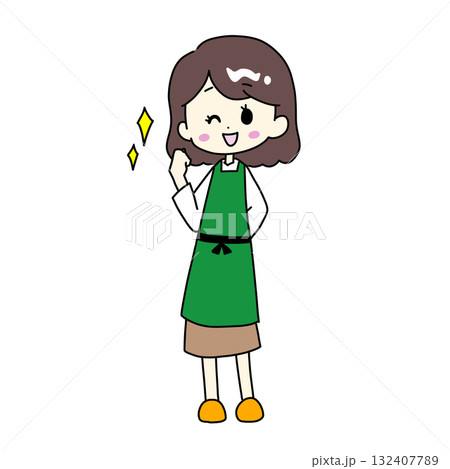 ガッツポーズしているエプロン姿の女性(ウインクversion) ガッツポーズしているエプロン姿の女性(ウインクversion) 132407789
