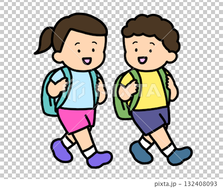 Children walking to school while chatting Asian 132408093