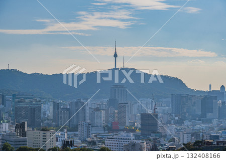 Seoul's Namsan Tower and its surrounding cityscape during the autumn day Seoul's Namsan Tower and its surrounding cityscape during the autumn day 132408166
