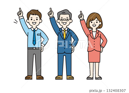 ナンバーワンを目指す、社長・上司と男女の若い社員の全身ベクターイラスト素材セット_カラー ナンバーワンを目指す、社長・上司と男女の若い社員の全身ベクターイラスト素材セット_カラー 132408307