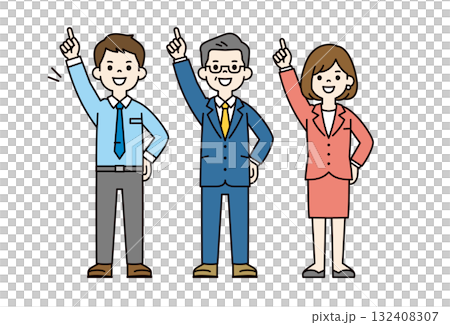 Aiming to be number one, a full-body vector illustration set of a president, boss and young male and female employees_color 132408307
