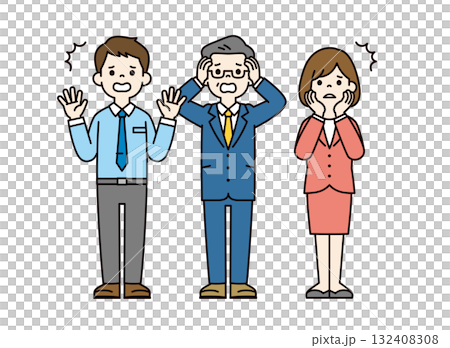 Surprised with a surprised expression, full body vector illustration material set of male and female businessmen_color 132408308