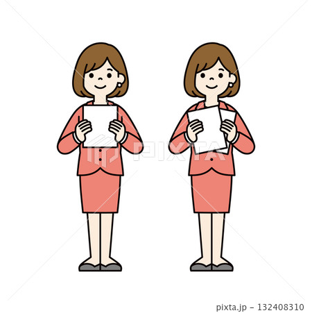 書類を持つ、20代・30代のビジネスウーマンの全身ベクターイラスト素材セット＿カラー 132408310