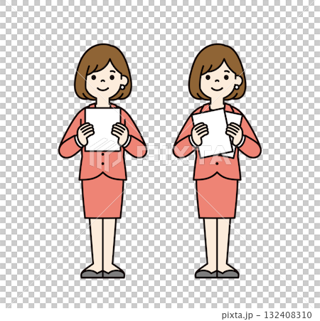 書類を持つ、20代・30代のビジネスウーマンの全身ベクターイラスト素材セット＿カラー 132408310