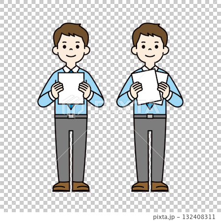 全身向量插圖素材集，20 多歲和 30 多歲的商人手裡拿著指南_顏色 132408311