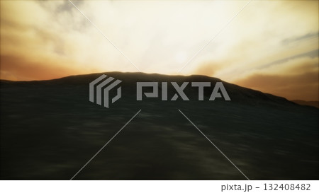 Golden sunlight bathes the gentle hills as dusk approaches, casting a serene glow. Wispy clouds stretch across the sky, creating a dramatic backdrop to this peaceful moment. Golden sunlight bathes the gentle hills as dusk approaches, casting a serene glow. Wispy clouds stretch across the sky, creating a dramatic backdrop to this peaceful moment. 132408482