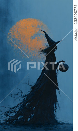 Fool moon with a Witch holding a Jack-o'-lantern Fool moon with a Witch holding a Jack-o'-lantern 132408772