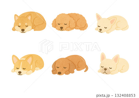かわいい犬のイラストセット お昼寝 かわいい犬のイラストセット お昼寝 132408853