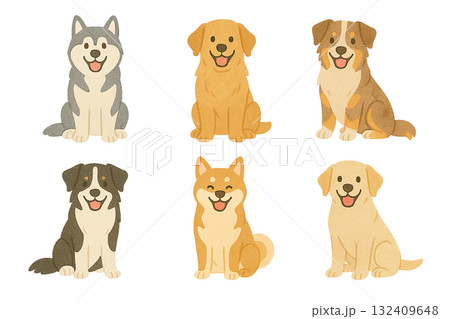 犬のイラストセット シベリアンハスキー 柴犬 ラブラドールレトリバー 中型犬 犬のイラストセット シベリアンハスキー 柴犬 ラブラドールレトリバー 中型犬 132409648