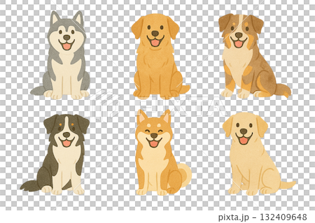 犬のイラストセット シベリアンハスキー 柴犬 ラブラドールレトリバー 中型犬 犬のイラストセット シベリアンハスキー 柴犬 ラブラドールレトリバー 中型犬 132409648