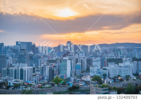 Seoul's Namsan Tower and its surrounding cityscape during the autumn day Seoul's Namsan Tower and its surrounding cityscape during the autumn day 132409703