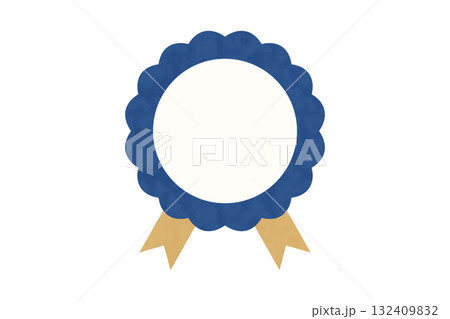 手描き風の青いリボンロゼットイラスト 手描き風の青いリボンロゼットイラスト 132409832