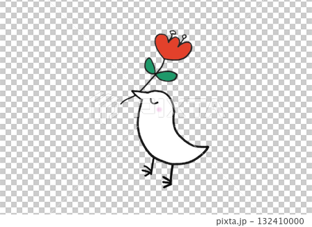 お花をくわえる鳥 132410000