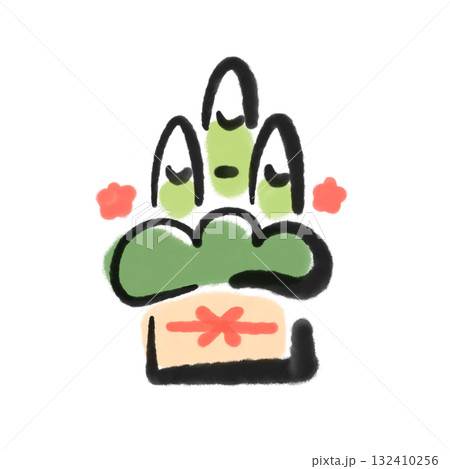 筆書きのシンプルな門松 松竹梅 正月素材 墨絵 筆書きのシンプルな門松 松竹梅 正月素材 墨絵 132410256