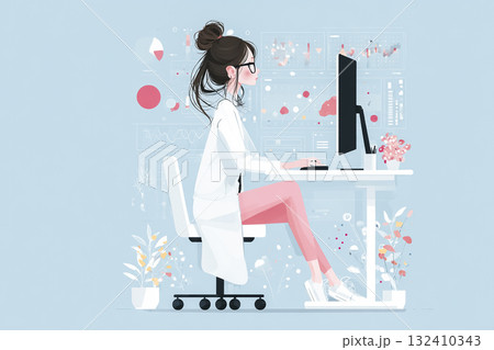 美優シリーズ：AI手術支援システムを操作する女性医師 132410343
