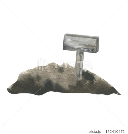 Black soil with wooden sigh watercolor clipart for gardening hobby book or seeding packing design. Rustic life clipart with garden tools for eco organic greenery design Black soil with wooden sigh watercolor clipart for gardening hobby book or seeding packing design. Rustic life clipart with garden tools for eco organic greenery design 132410471