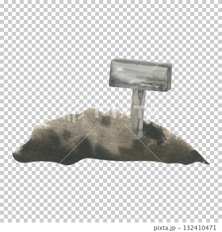 Black soil with wooden sigh watercolor clipart for gardening hobby book or seeding packing design. Rustic life clipart with garden tools for eco organic greenery design Black soil with wooden sigh watercolor clipart for gardening hobby book or seeding packing design. Rustic life clipart with garden tools for eco organic greenery design 132410471