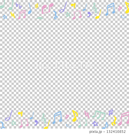 手描きのシンプルでカラフルな音符と音楽記号の背景フレームイラスト 四角・正方形 手描きのシンプルでカラフルな音符と音楽記号の背景フレームイラスト 四角・正方形 132410852