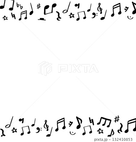 手描きの音符と音楽記号の背景フレーム　四角・正方形 132410853