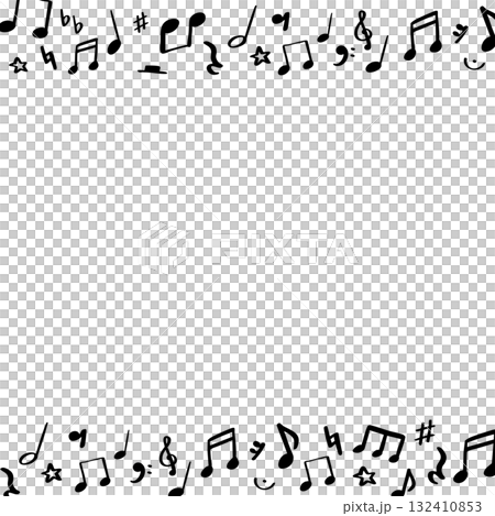 手描きの音符と音楽記号の背景フレーム　四角・正方形 132410853