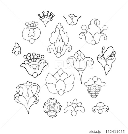 Graphic whimsical medieval floral elements 132411035