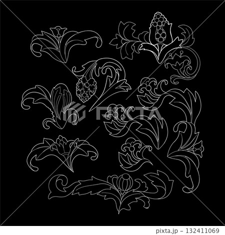Graphic medieval floral elements Graphic medieval floral elements 132411069