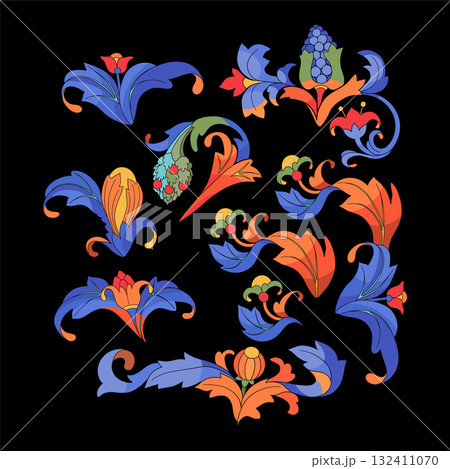Graphic medieval floral elements Graphic medieval floral elements 132411070