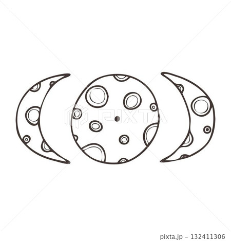 Vector non-AI moon phases. Full moon, waxing crescent, waning crescent isolated on white background. Vector non-AI moon phases. Full moon, waxing crescent, waning crescent isolated on white background. 132411306