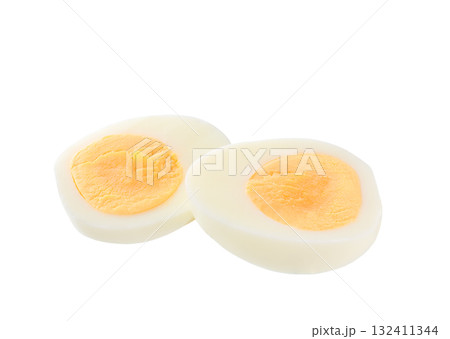 Sliced hard boiled egg isolated on a white background. Sliced hard boiled egg isolated on a white background. 132411344