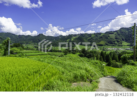 高千穂　岩戸川沿いの田園風景　宮崎県高千穂町 132412118