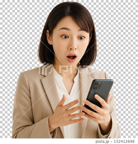 Businesswoman surprised at her smartphone (realistic style) 132412698