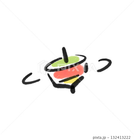コマ回し 独楽 年賀素材 墨絵のイラスト素材 [132413222] - PIXTA