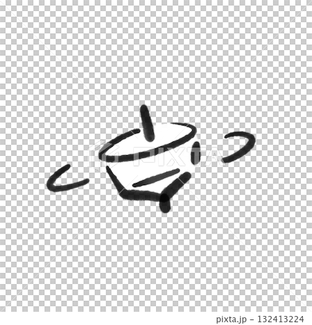 コマ回し　独楽　年賀素材　墨絵　モノクロ 132413224