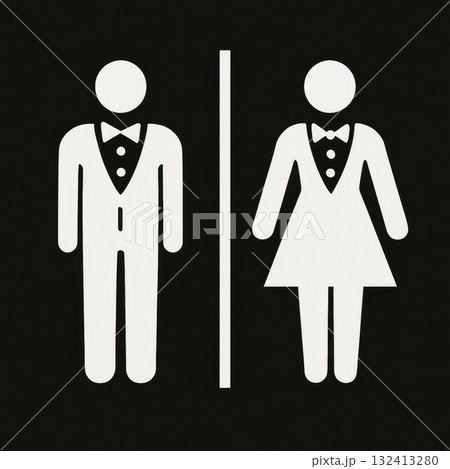 Male and female restroom symbols on black background 132413280