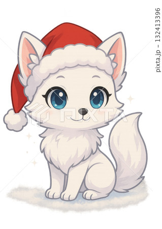 Christmas cute anime animal wearing santa hat, perfect as holiday decoration. Isolated on transparent background Christmas cute anime animal wearing santa hat, perfect as holiday decoration. Isolated on transparent background 132413396